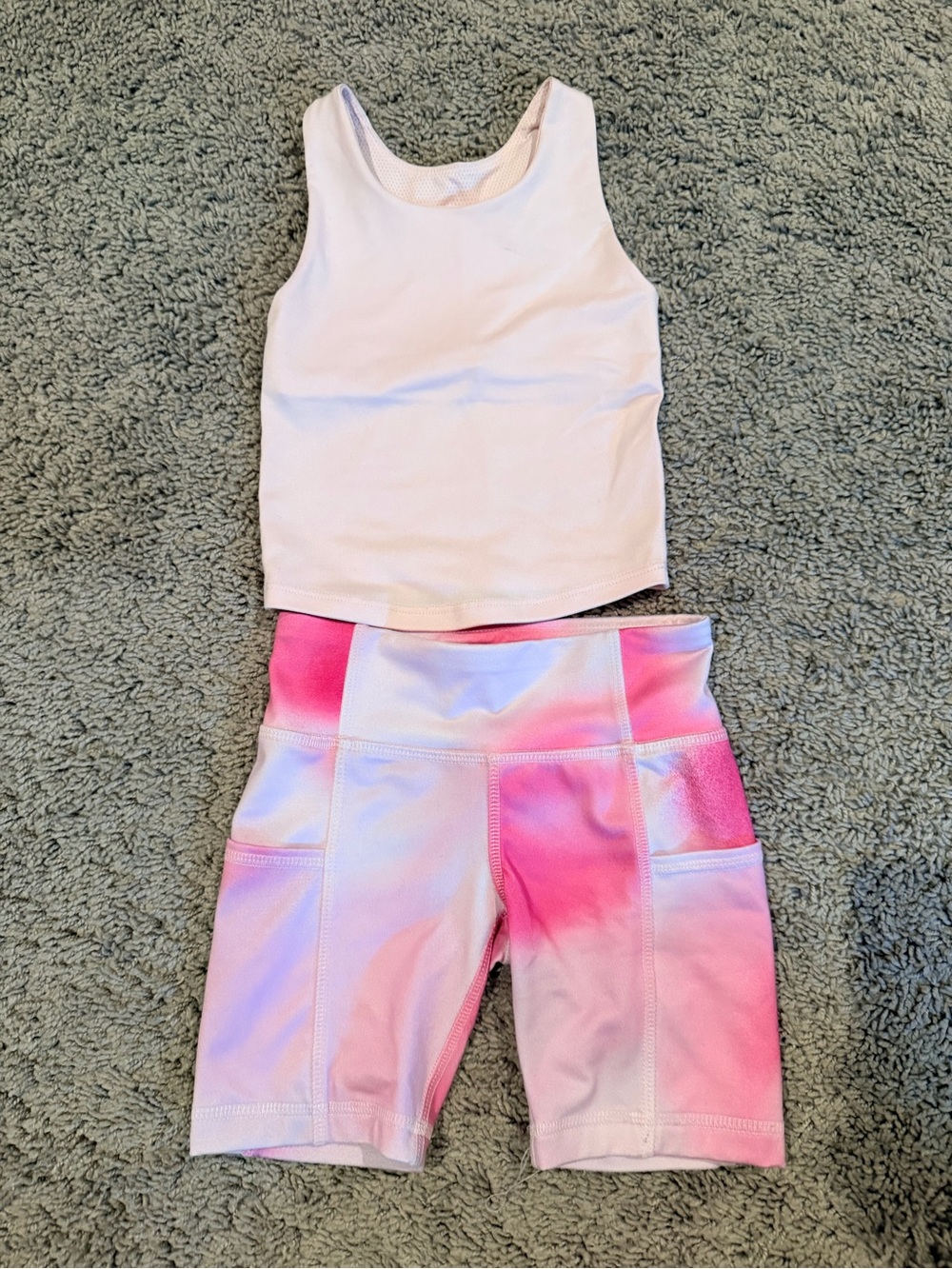 Athletic Works White Tank and Pink Tie-Dye Bike Shorts Set